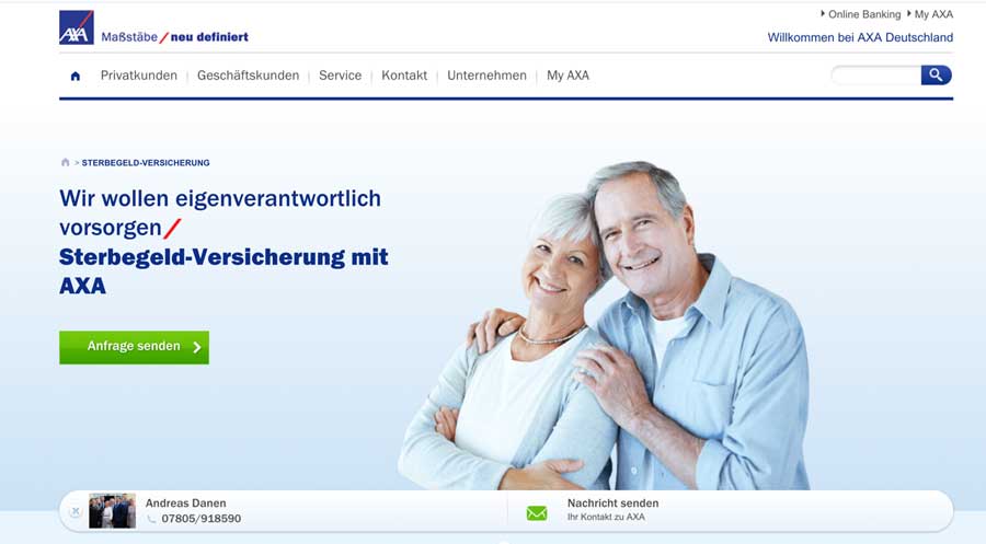 Die Webseite der AXA